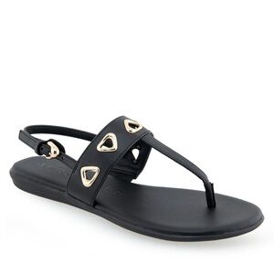 Aerosoles Iago Women's Slingback Thong Sandals Black Gold Size 8.5